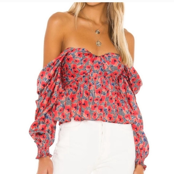House of Harlow 1960 Tops - Burna Blouse in Red Poppy Floralf House of Harlow 1960 Revolve